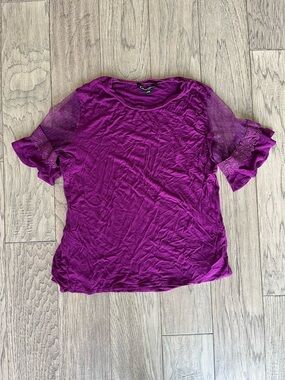 George Plum Short Sleeve Top with Lace Trim size M